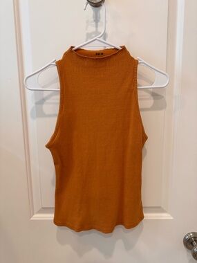 Anthropologie Rust-Copper Ribbed Mock Neck Tank